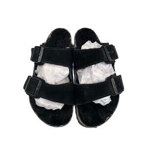Birkenstock Arizona Shearling Suede Sandals Black W8/M6